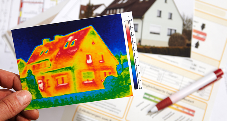 Energieausweis und Wärmebild von einem Haus
